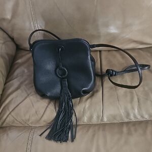 HOBO Black Leather Shoulder Bag with Tassel